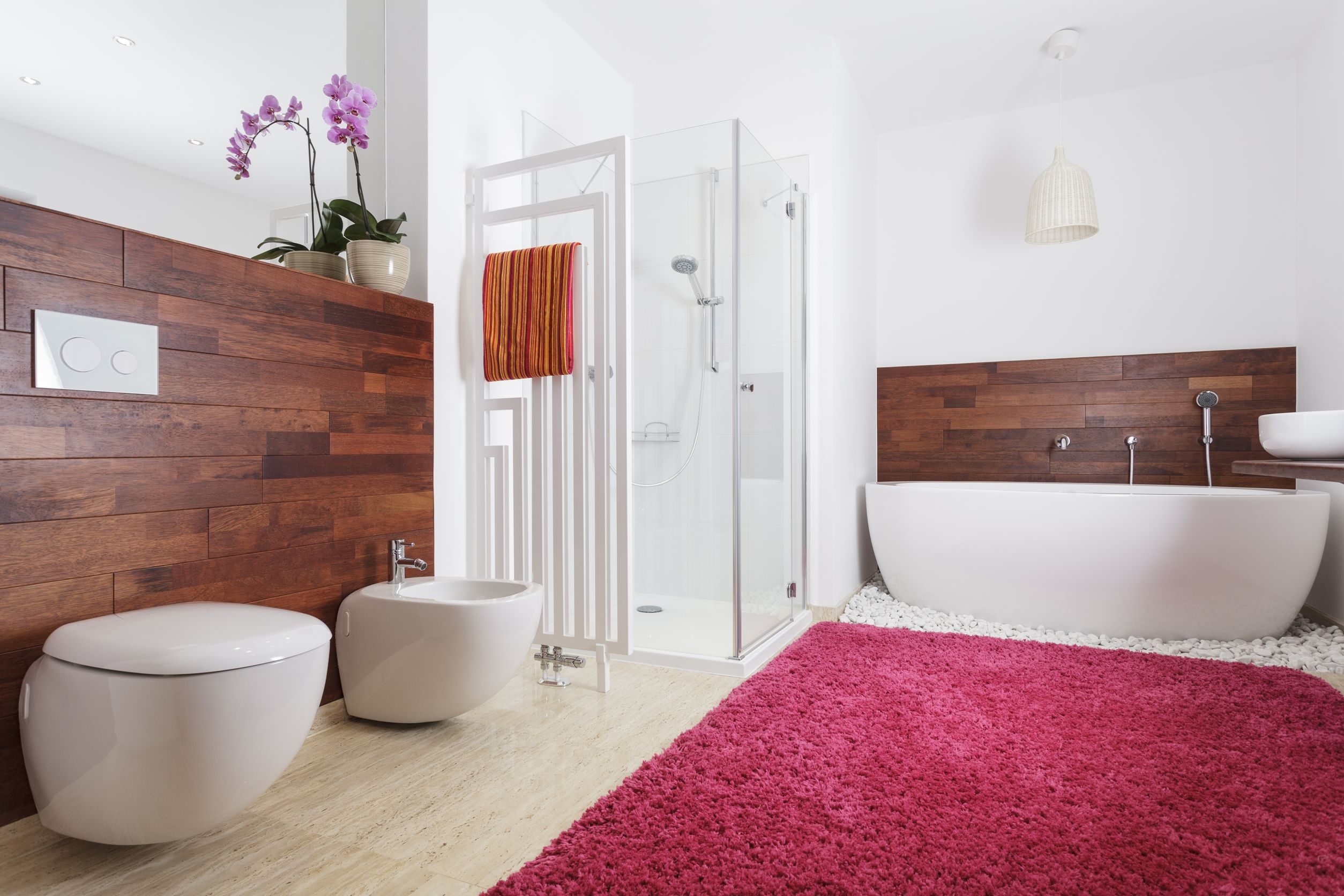 18505011_l-Interior-of-a-modern-bathroom-with-pink-carpet-and-wooden-wall